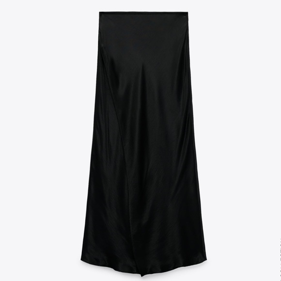 Zara Black Satin Front & Back Slit High Waisted Midi Skirt Size XS - Picture 6 of 9